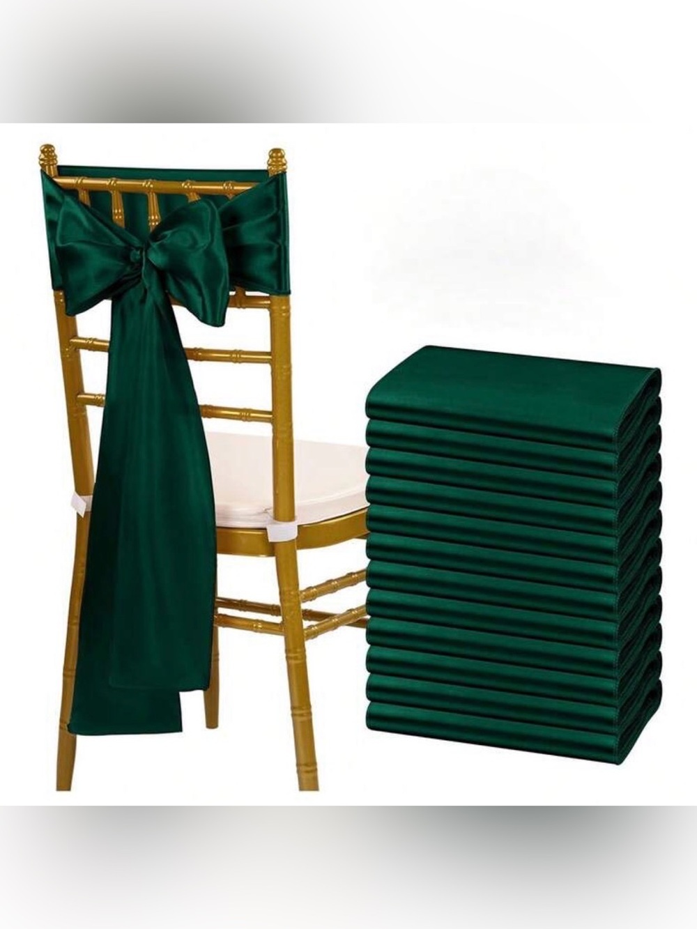 Elegant Emerald Green Satin Sashes - Pack of 12